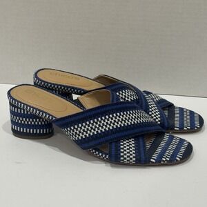Chico's Woven Criss Cross Block Heel Sandals Blue‎ Slip On Size 9.5 MSRP $148
